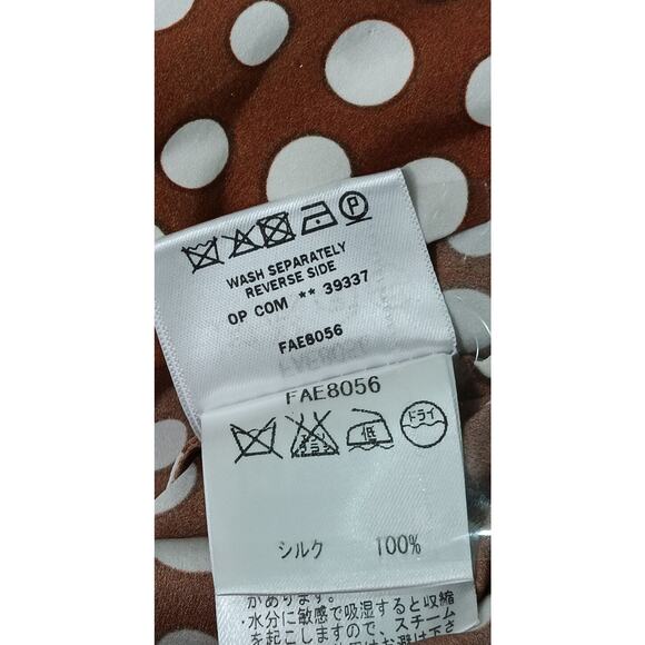 Loro Piana 100% Silk Polka Dot Blouse Rust White Dot Print Italy Size 42 - Picture 9 of 10